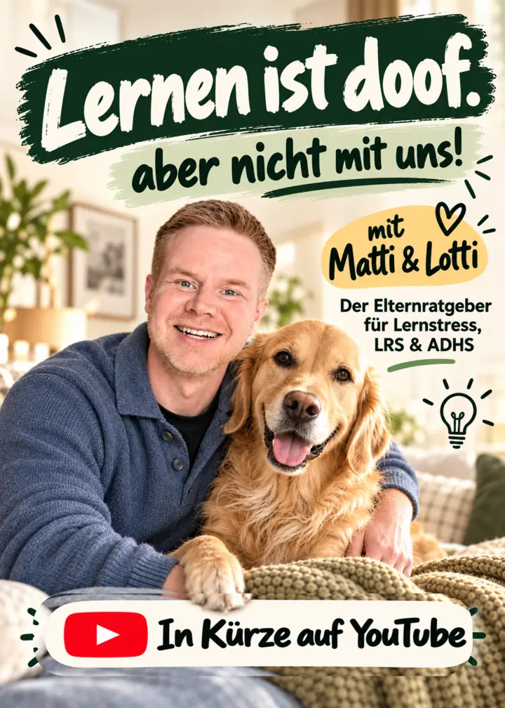 Matthias Dede mit Therapiehund Lotti – die neue YouTube-Sendung für Eltern ist in Produktion